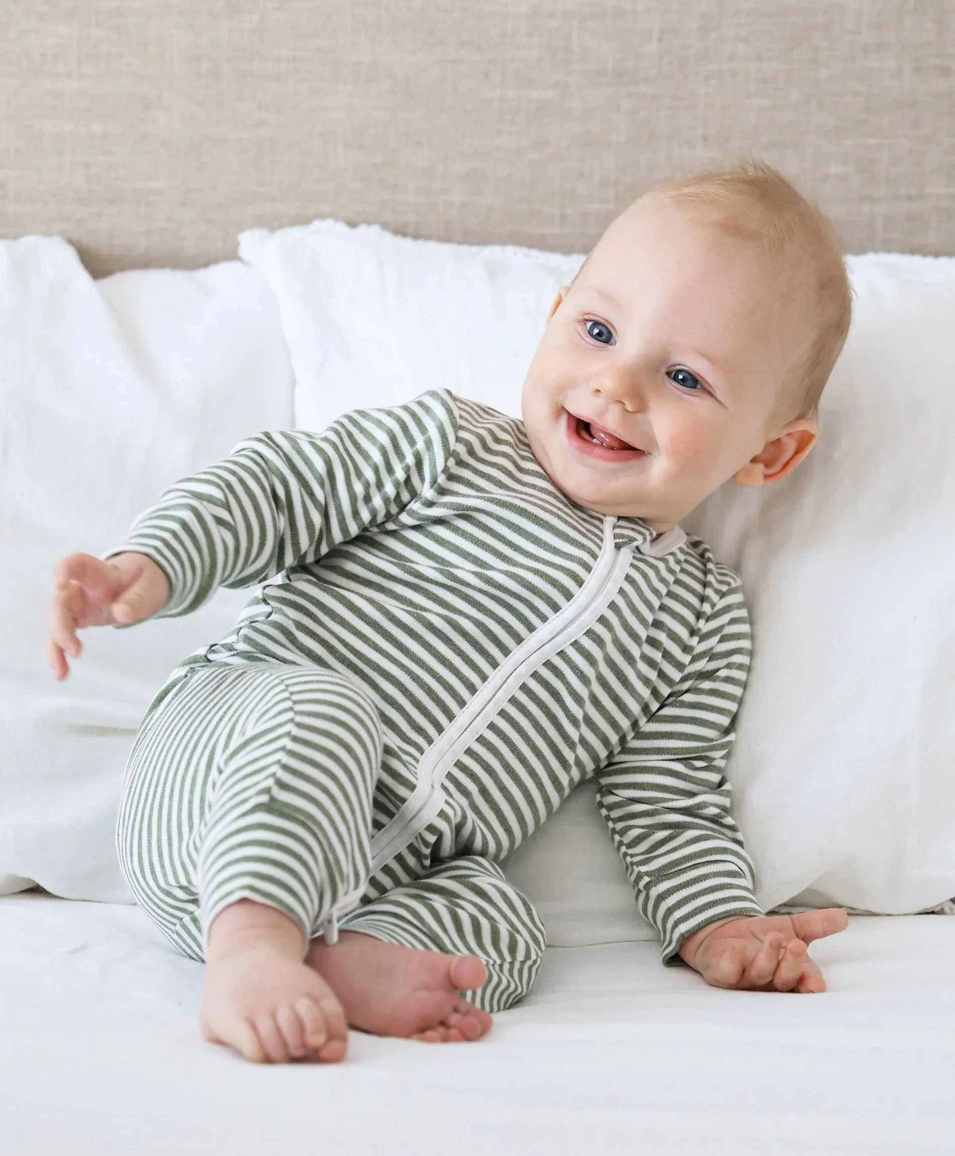 Organic Cotton Growsuit - Forest Green Stripes - Image 5