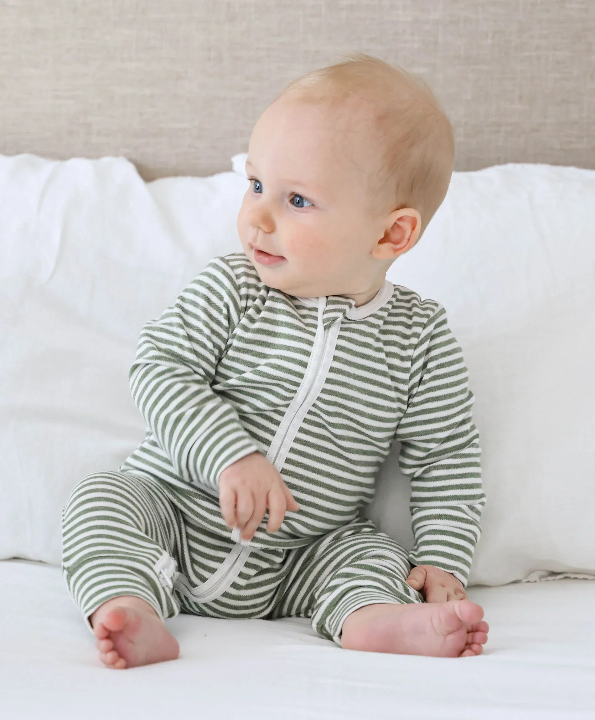 Organic Cotton Growsuit - Forest Green Stripes - Image 6