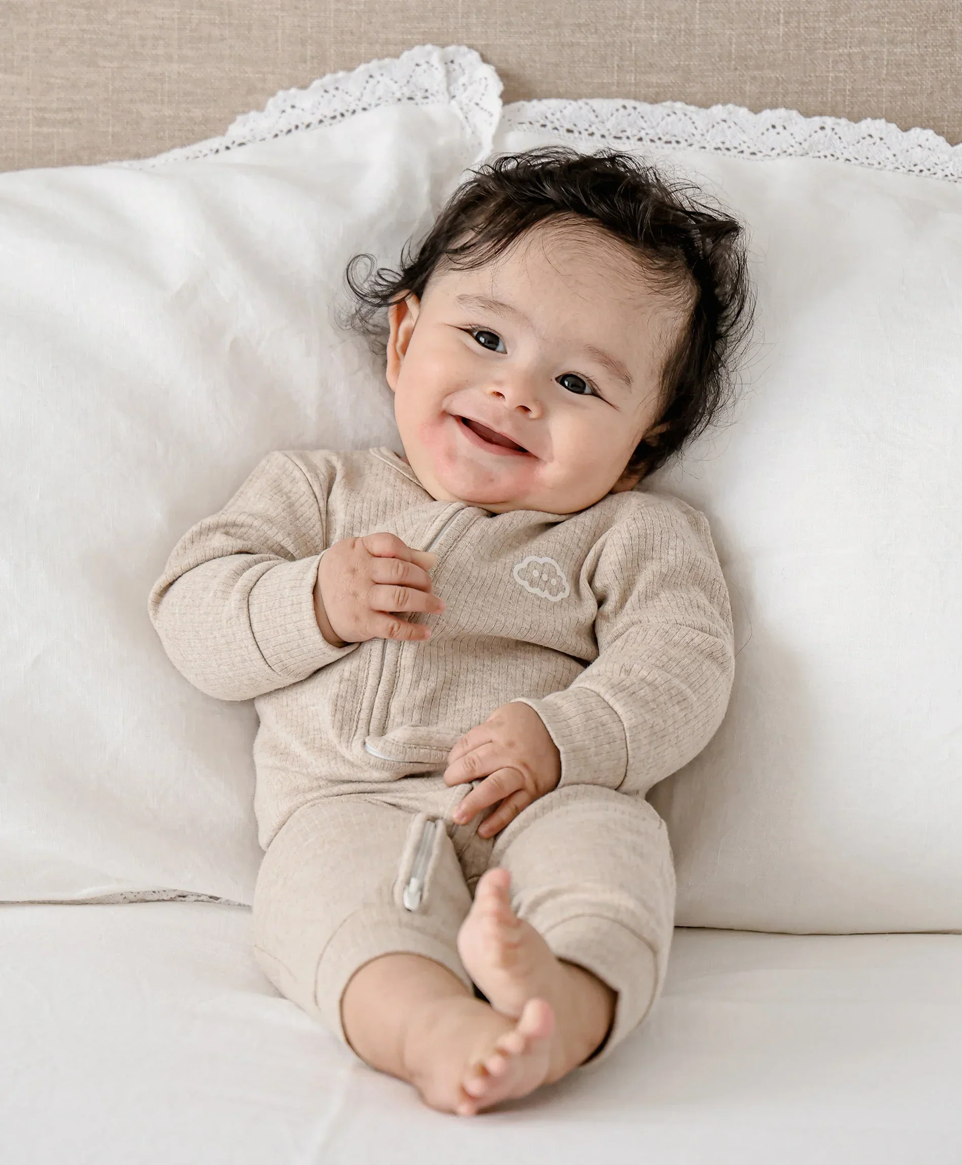 Organic Cotton Zip Growsuit - Heather Oat - Image 4