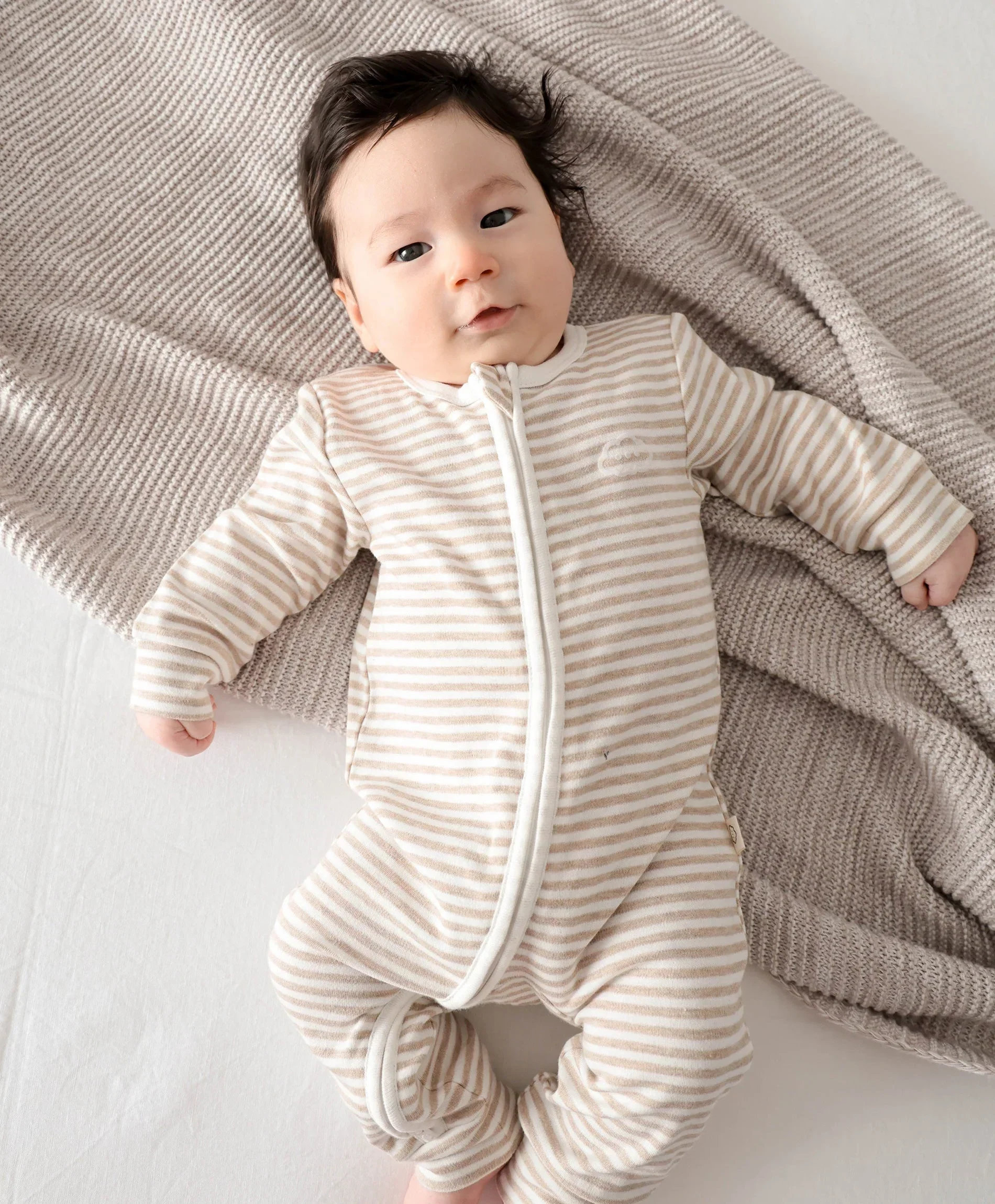 Organic Cotton Zip Growsuit - Oat Stripes - Image 3