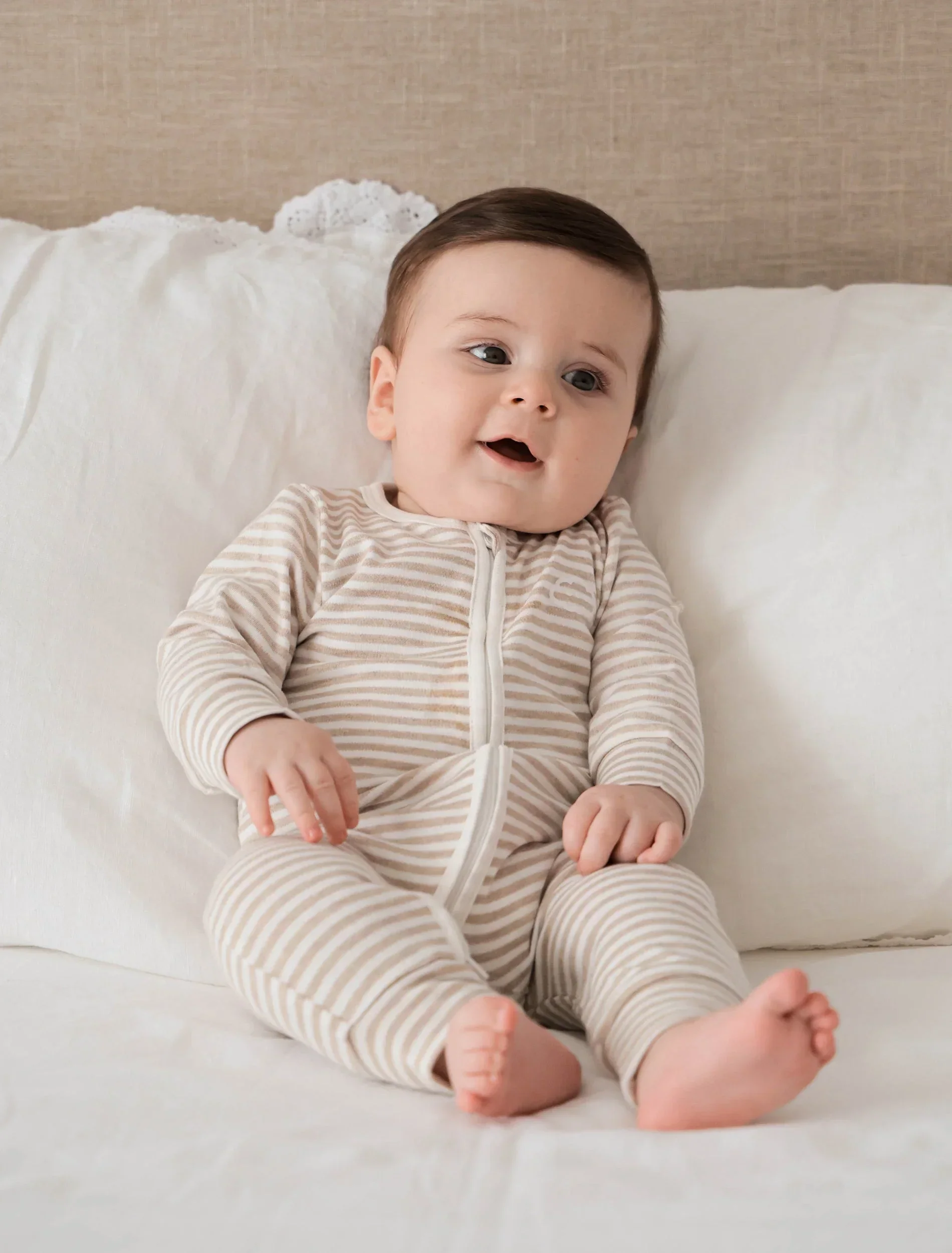 Organic Cotton Zip Growsuit - Oat Stripes - Image 4