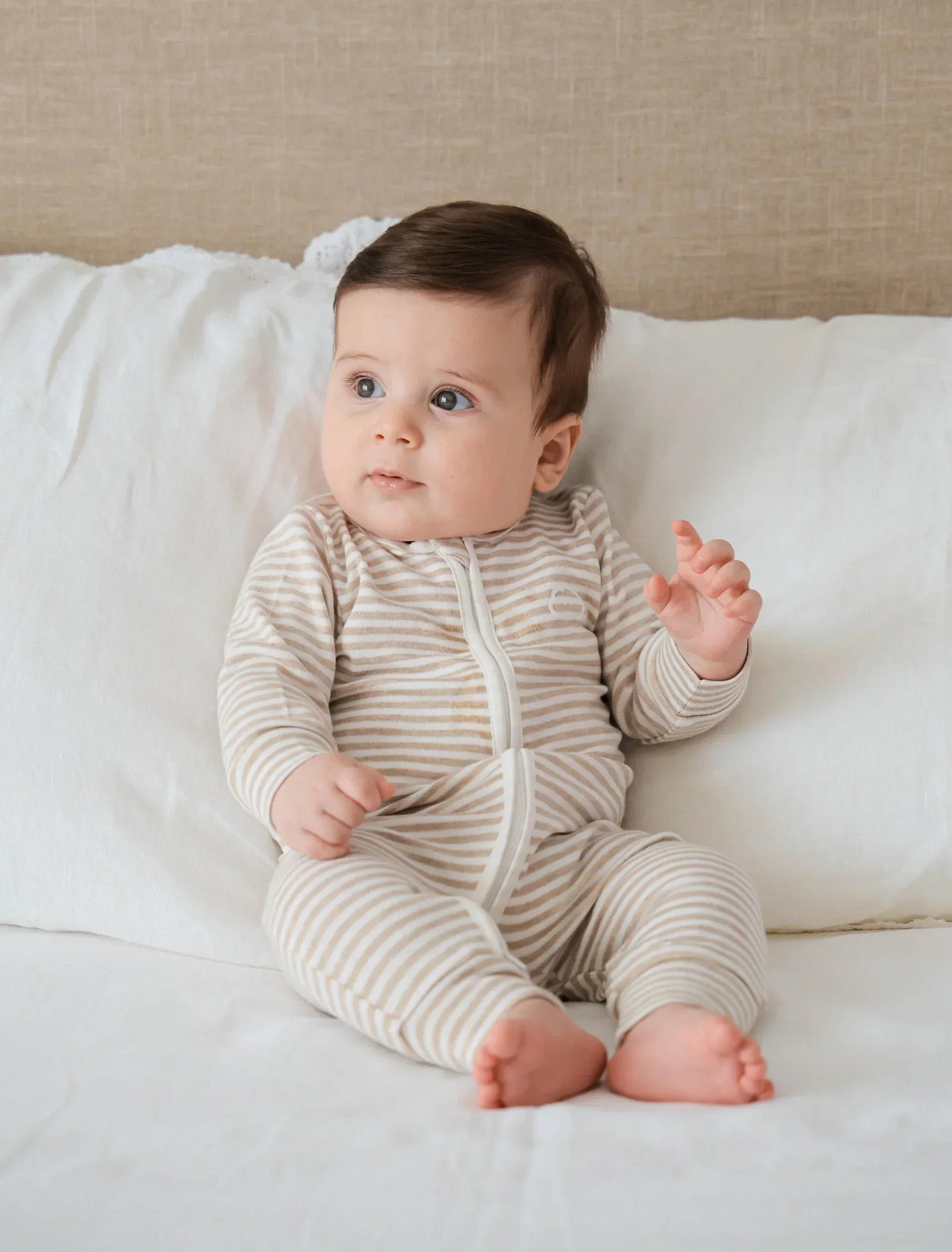 Organic Cotton Zip Growsuit - Oat Stripes - Image 5