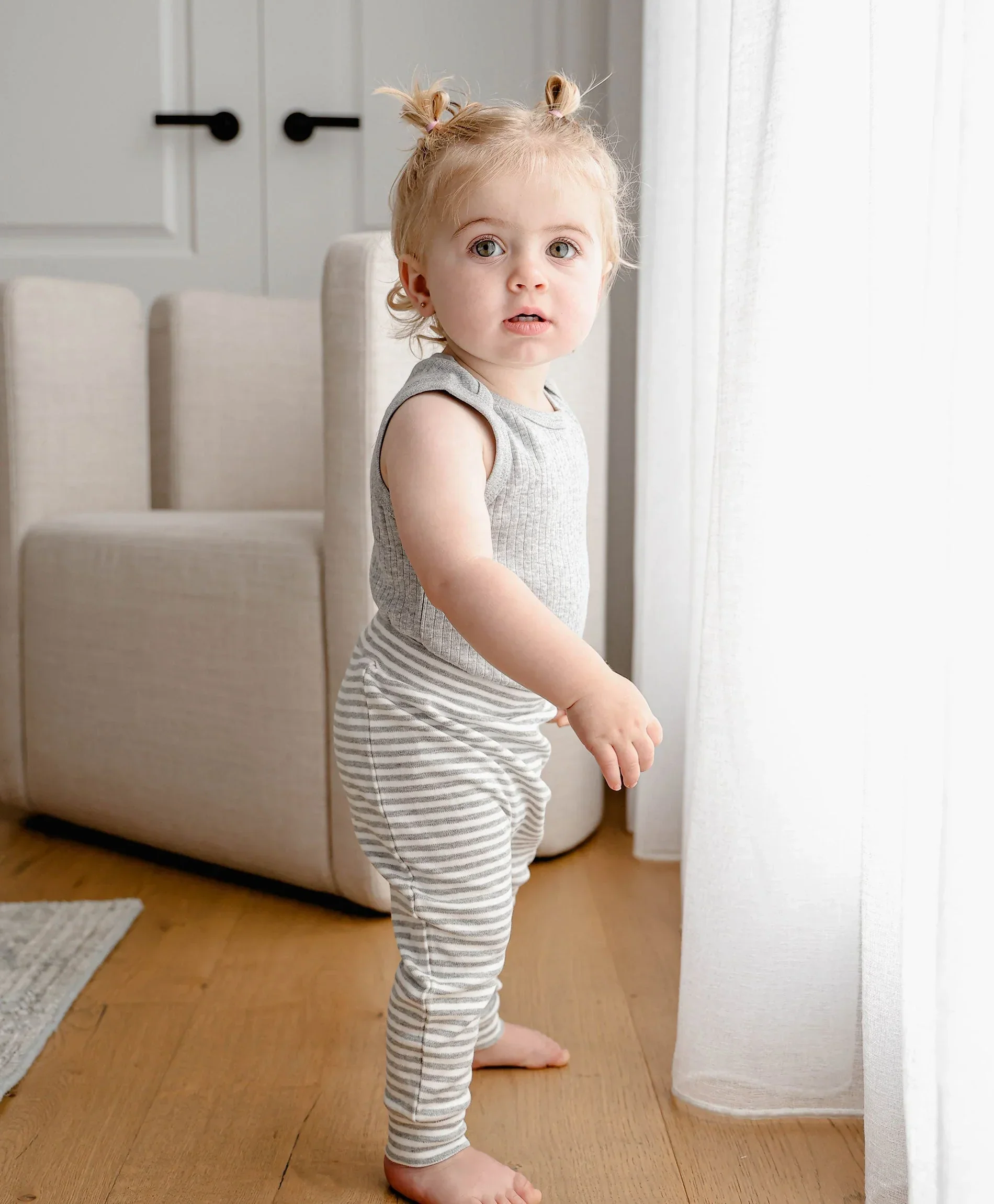 Organic Cotton Leggings - Grey Stripes - Image 3