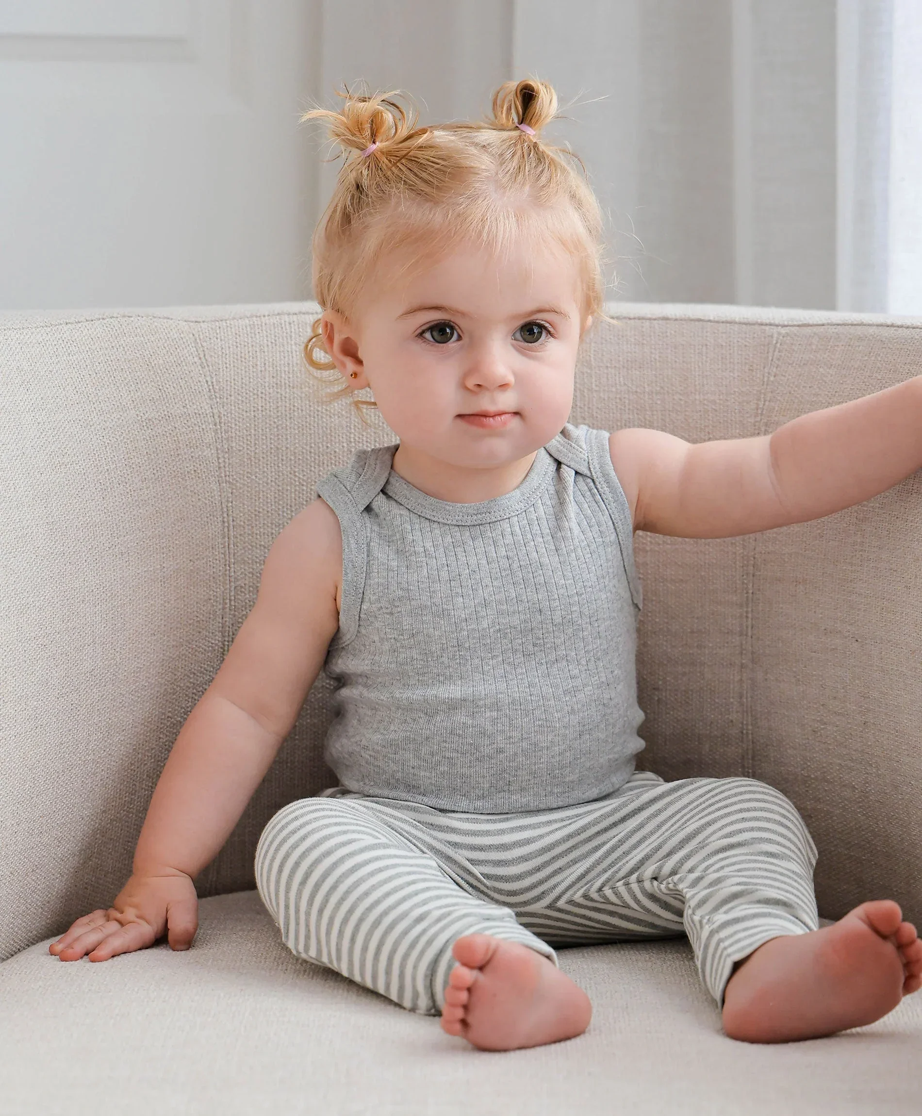 Organic Cotton Leggings - Grey Stripes - Image 4