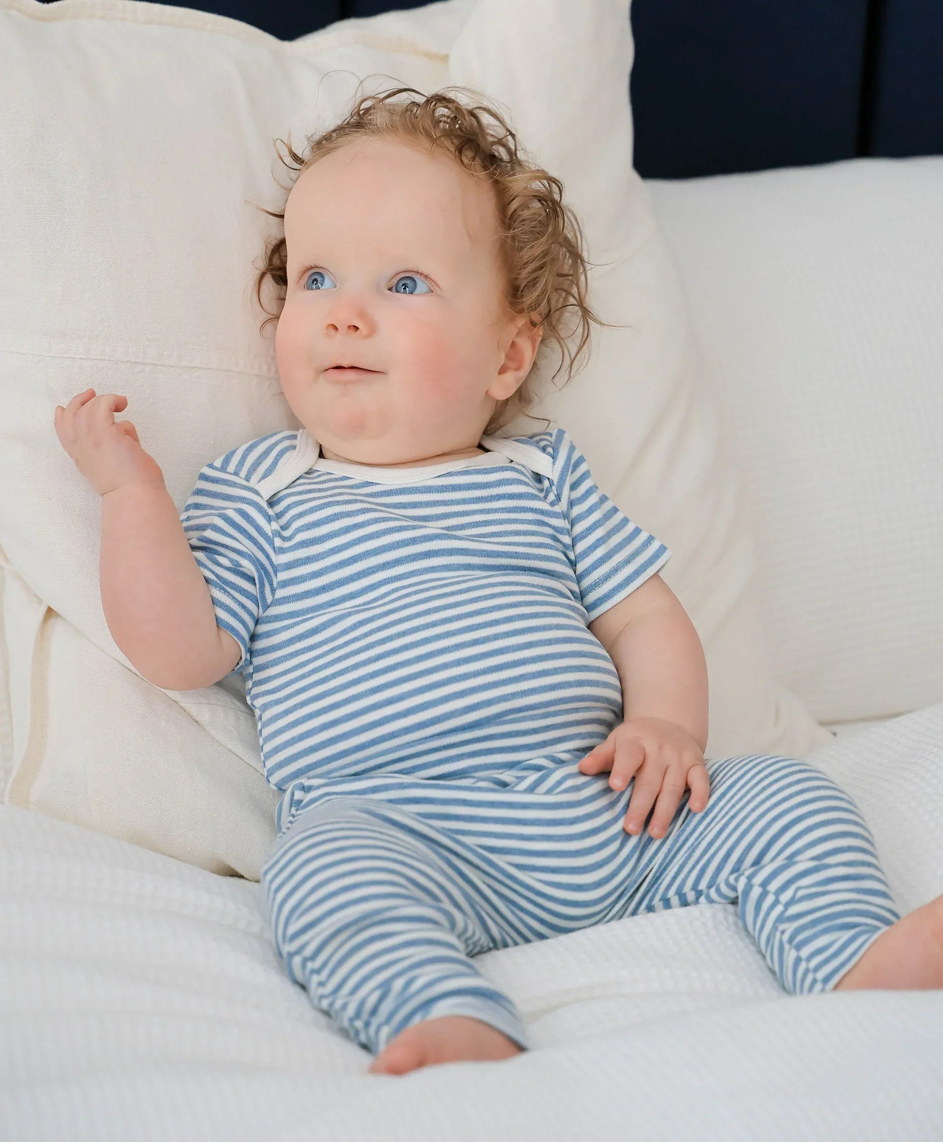 Organic Cotton Leggings - Blue Stripes - Image 3
