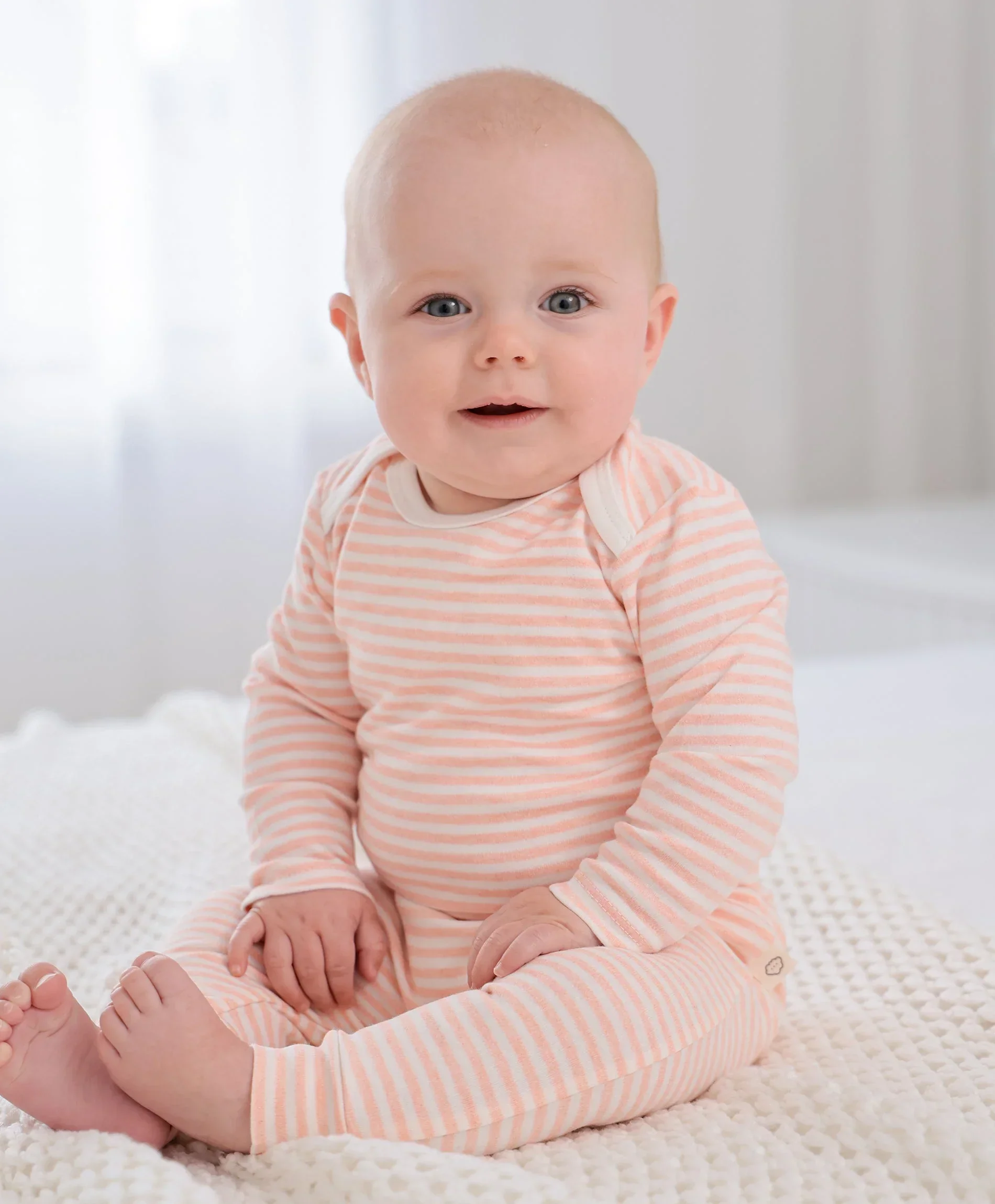 Organic Cotton Long Sleeve Bodysuit - Heather Pink Stripes - Image 3