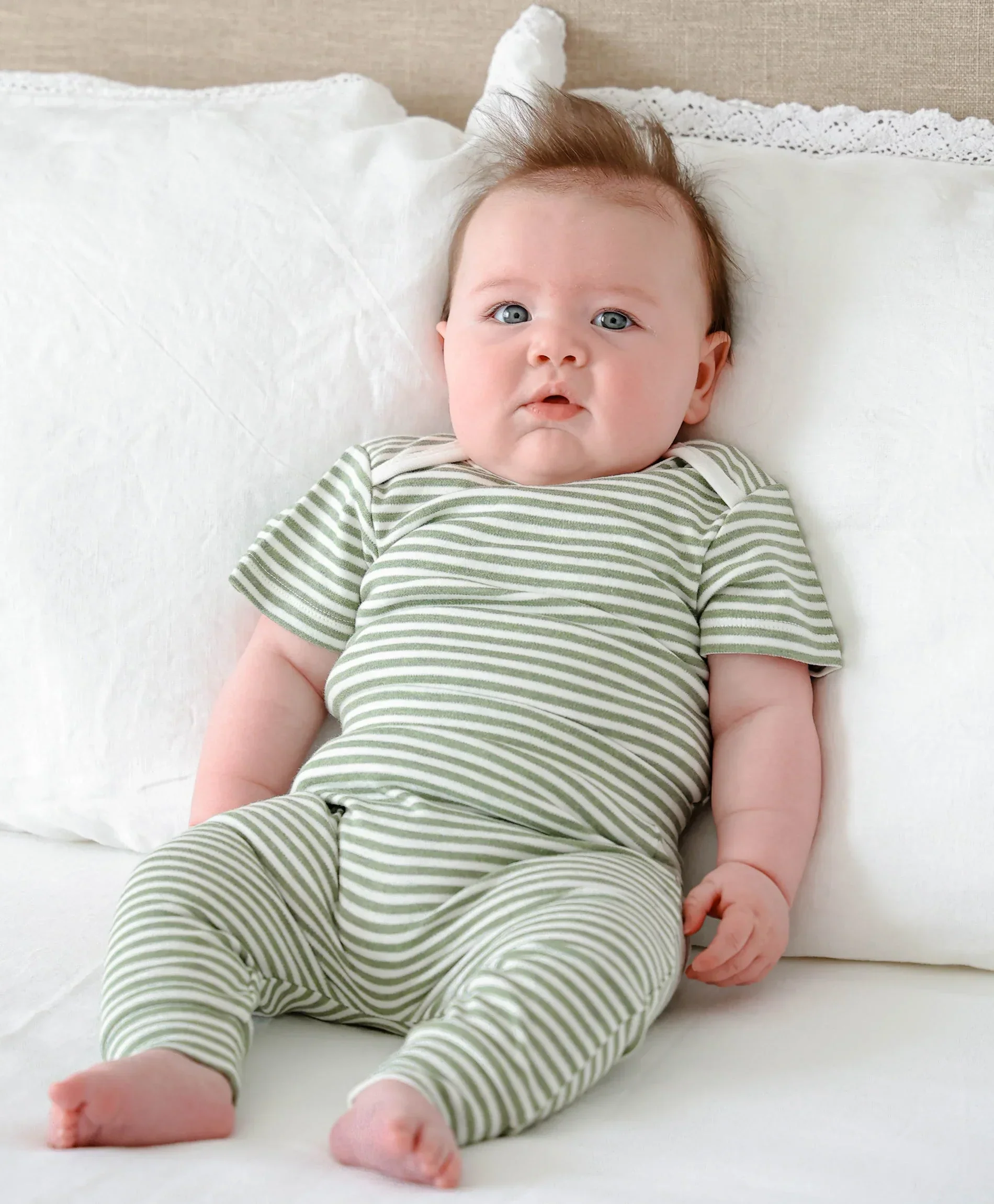 Organic Cotton Short Sleeve Bodysuit - Forest Stripes - Image 3