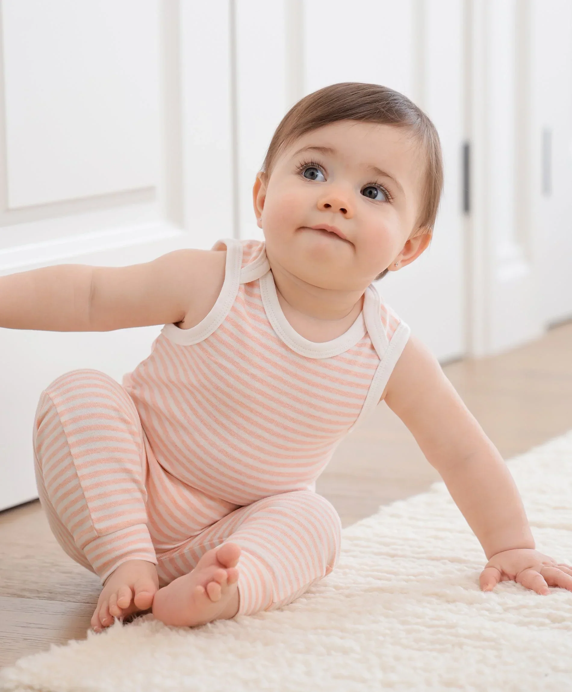 Organic Cotton Singlet Bodysuit - Heather Pink Stripes - Image 3