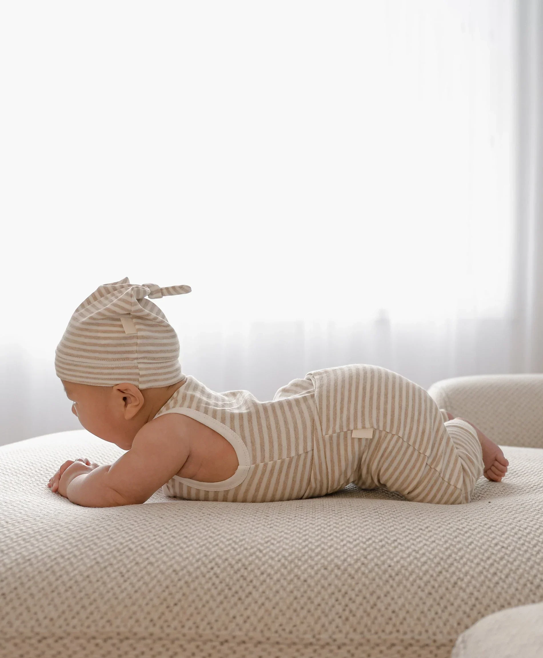 Organic Cotton Singlet Bodysuit - Oat Stripes - Image 3