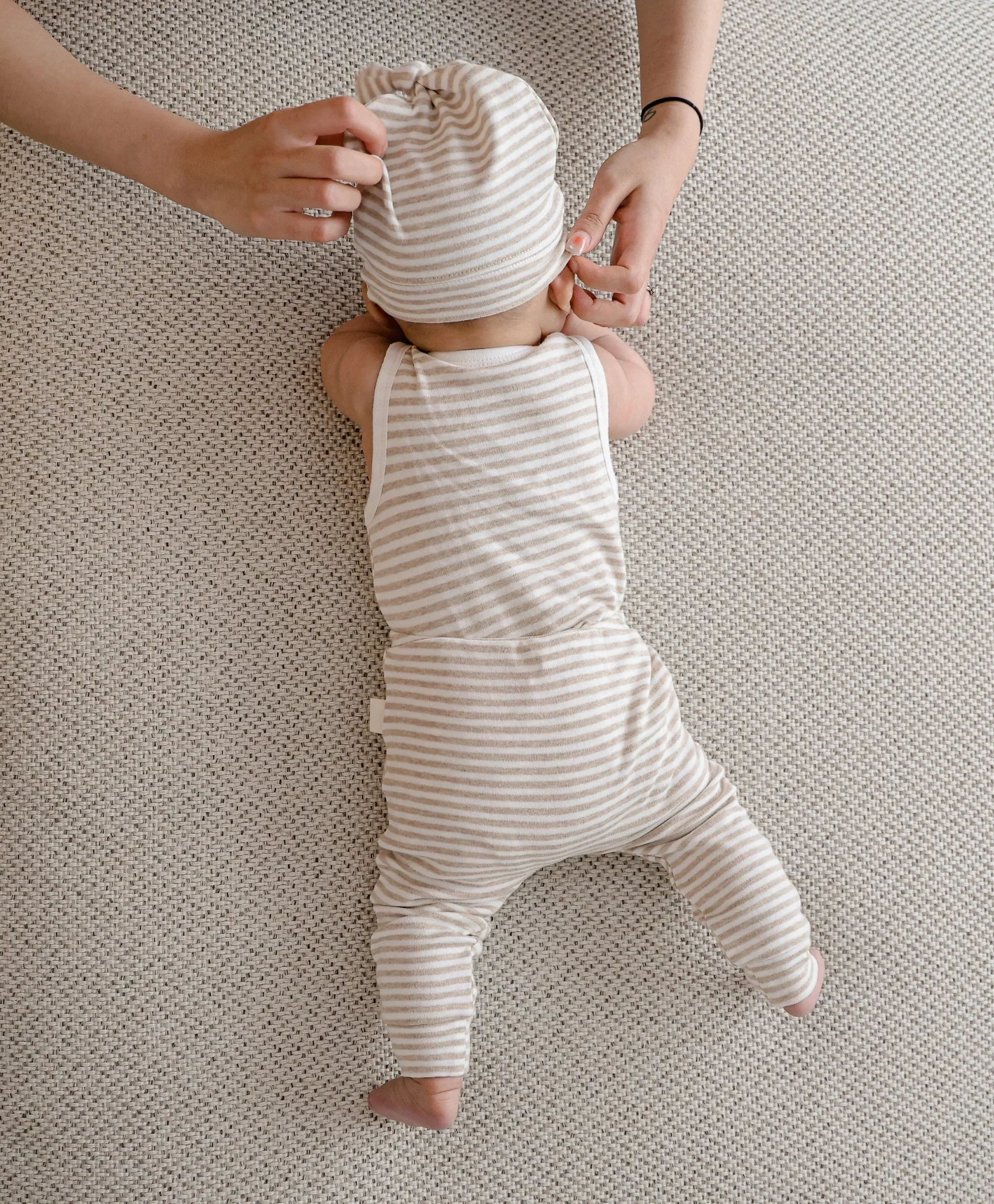 Organic Cotton Singlet Bodysuit - Oat Stripes - Image 4