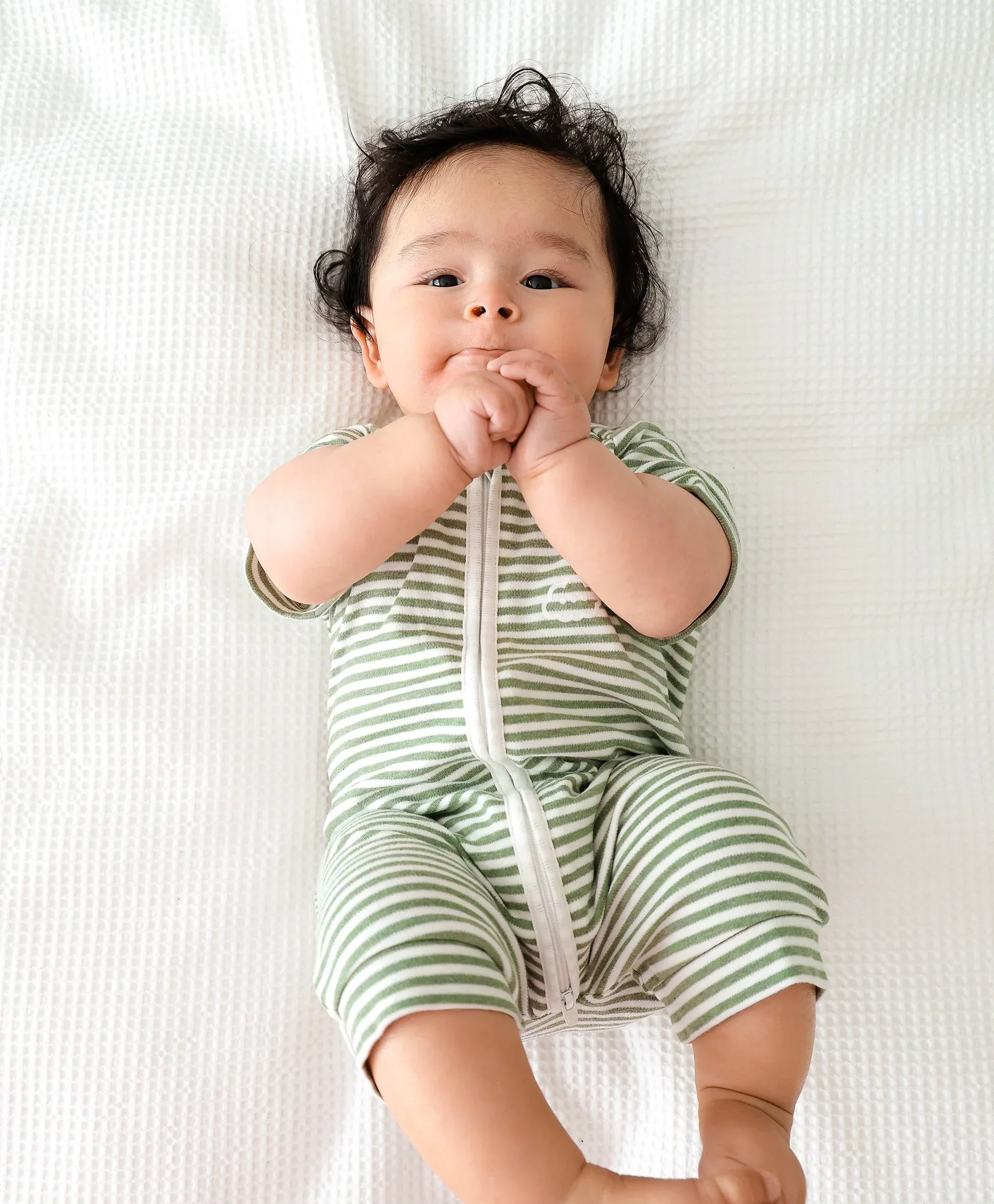 Organic Cotton Zip Romper - Forest Stripes - Image 3