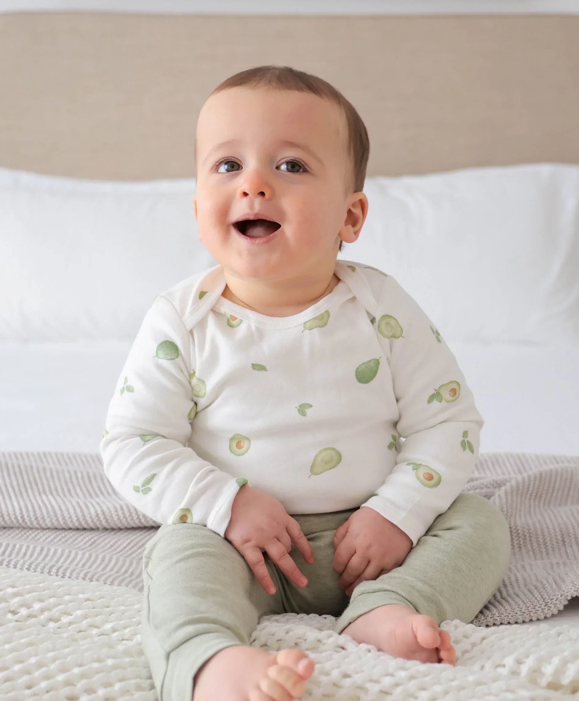 Organic Cotton Baby Long Sleeve Bodysuit - Avocados - Image 3