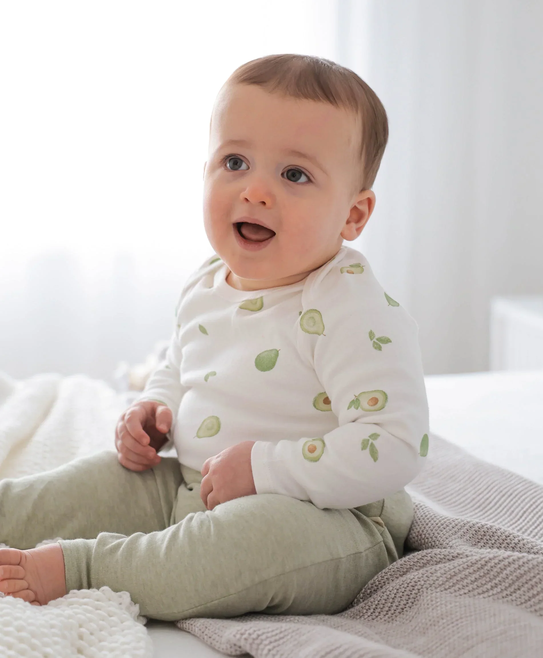 Organic Cotton Baby Long Sleeve Bodysuit - Avocados - Image 4