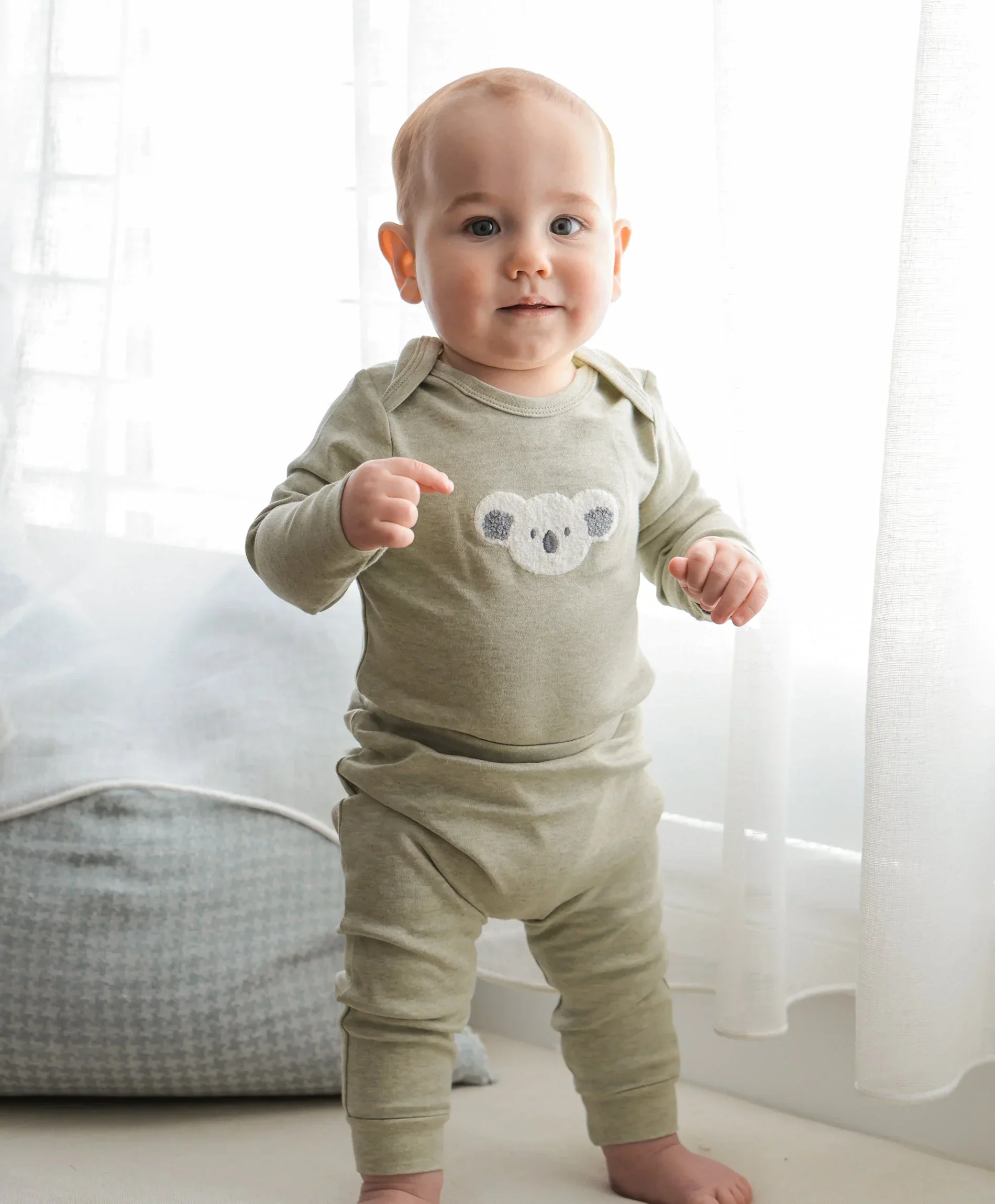 Organic Cotton Long Sleeve Bodysuit - Chenille Koala Bear - Image 3