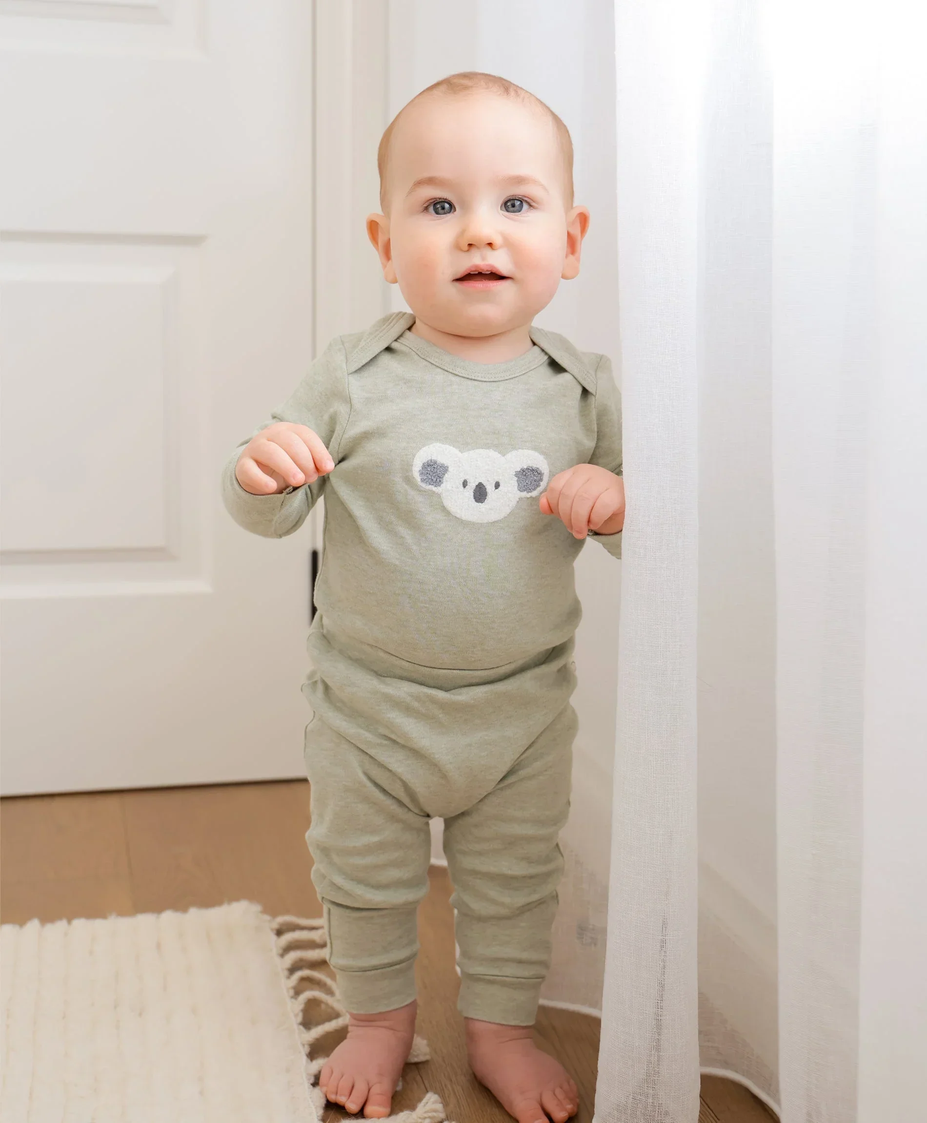 Organic Cotton Long Sleeve Bodysuit - Chenille Koala Bear - Image 4