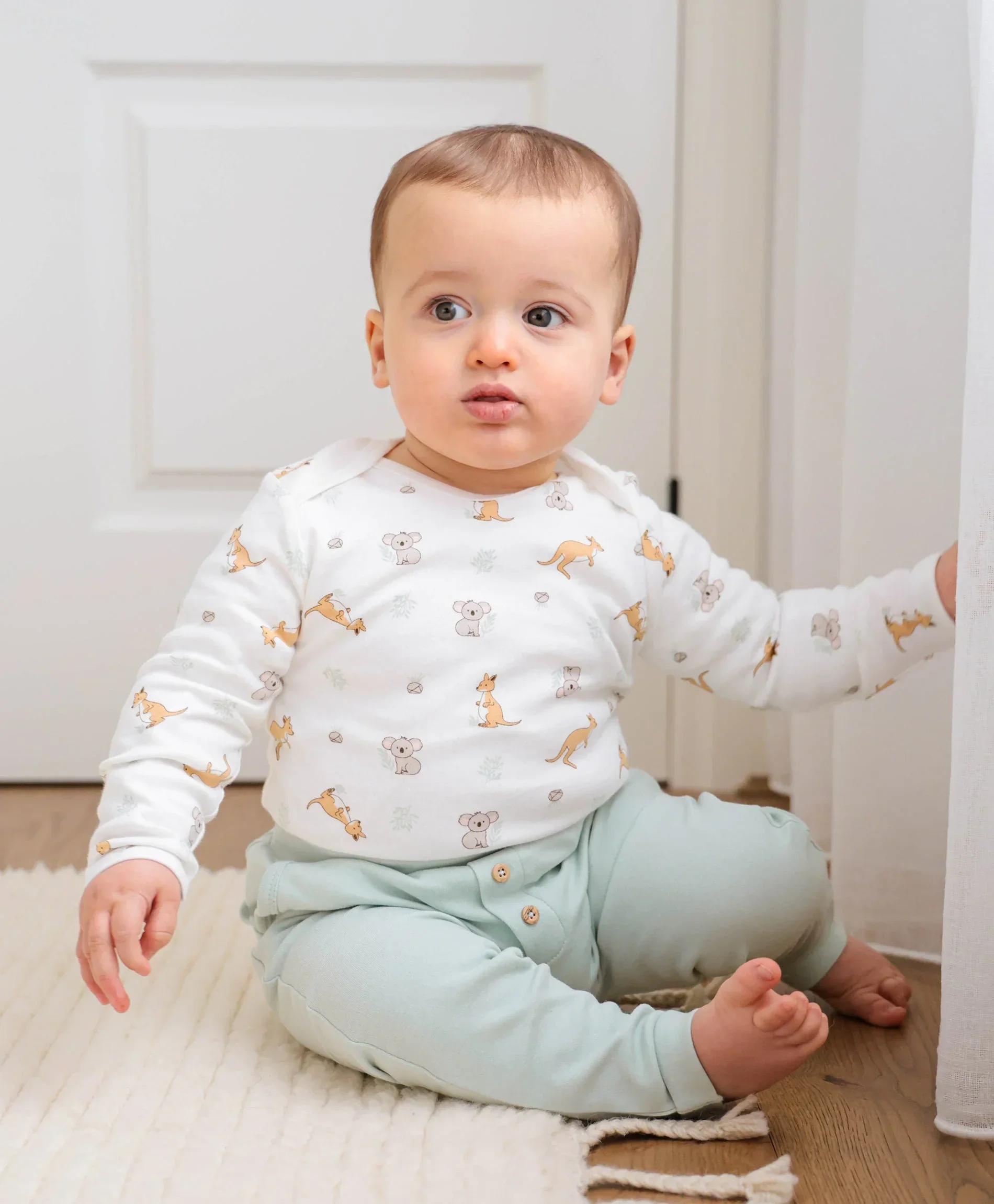 Organic Cotton Baby Long Sleeve Bodysuit - Kangaroo & Koala - Image 3