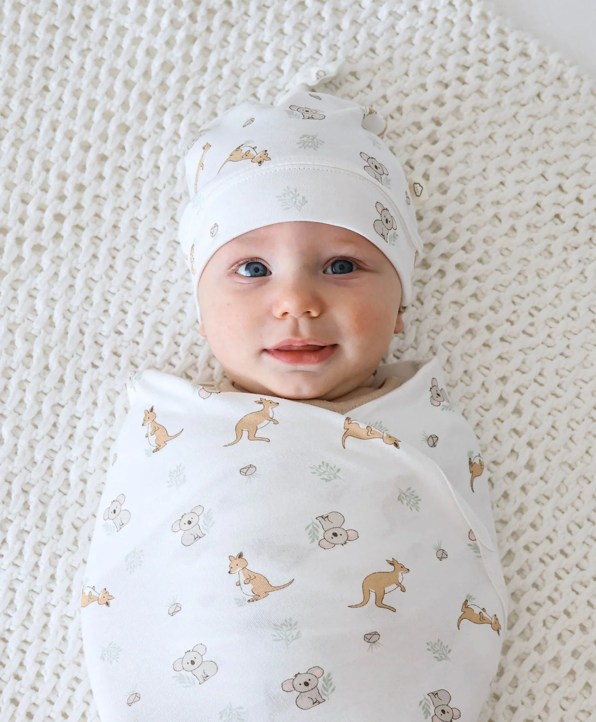 Organic Cotton Baby Beanie - Kangaroo & Koala - Image 3