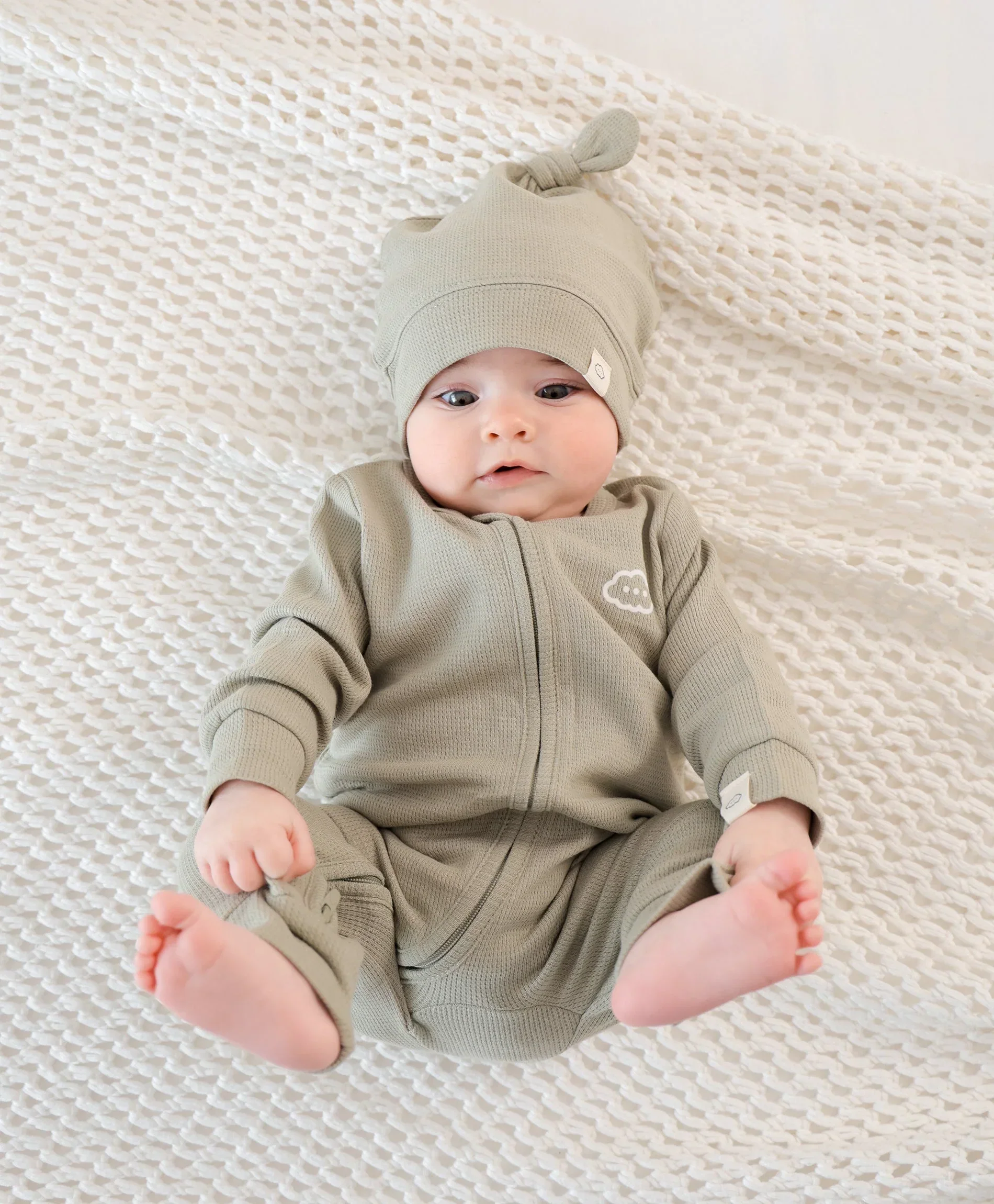 Organic Cotton Waffle Beanie - Sage Green - Image 3