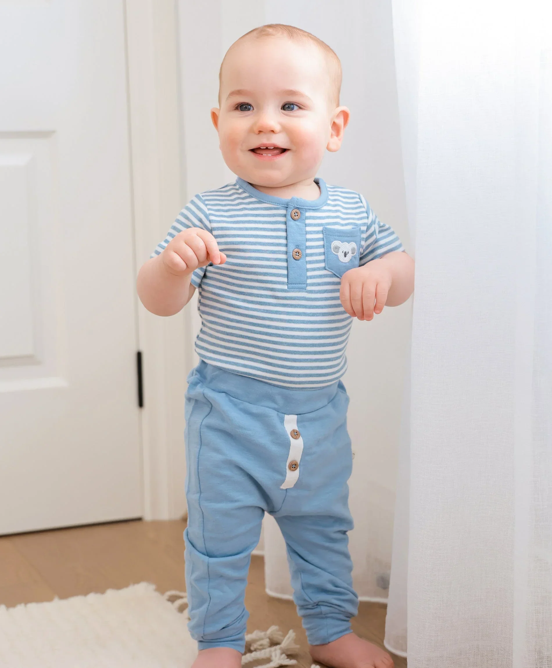 Organic Cotton Button Pants - Sky Blue - Image 3