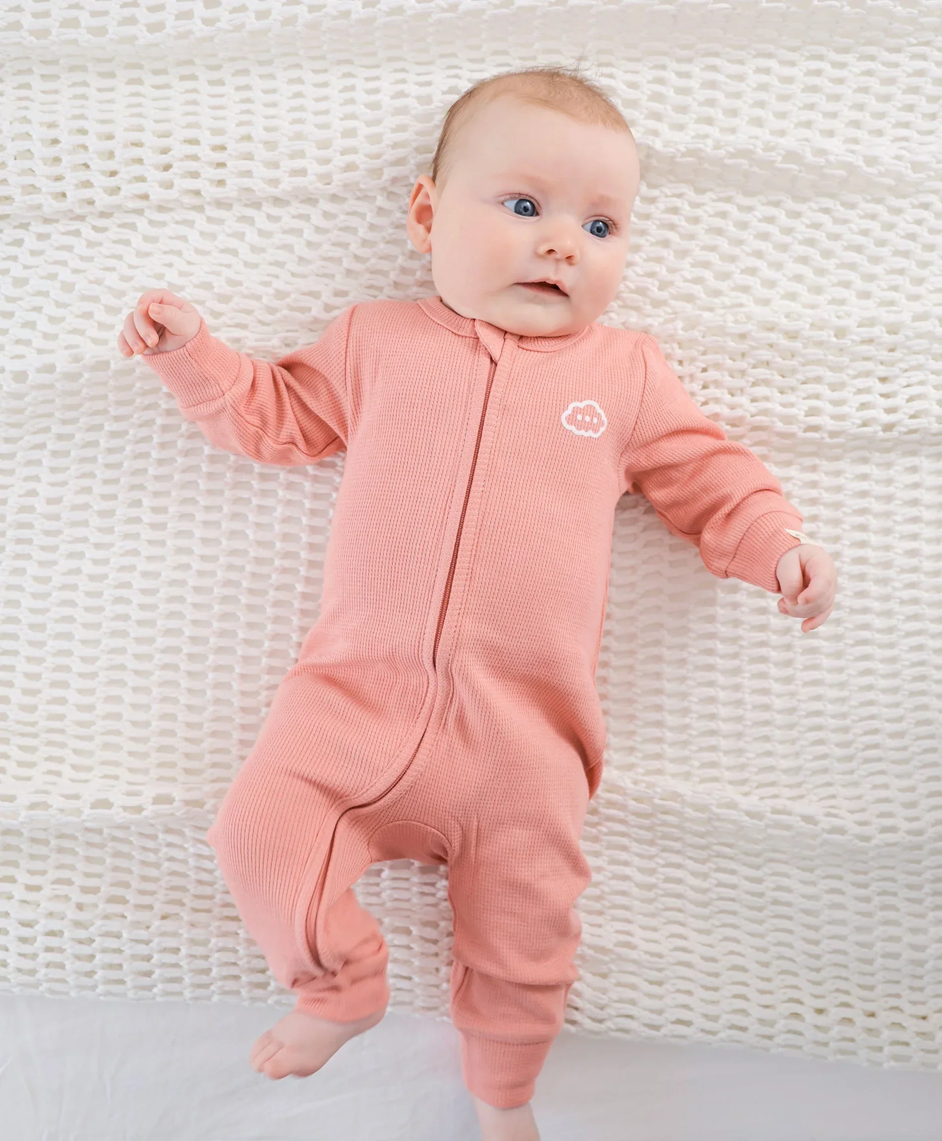 Organic Cotton Waffle Growsuit - Blush Pink - Image 3
