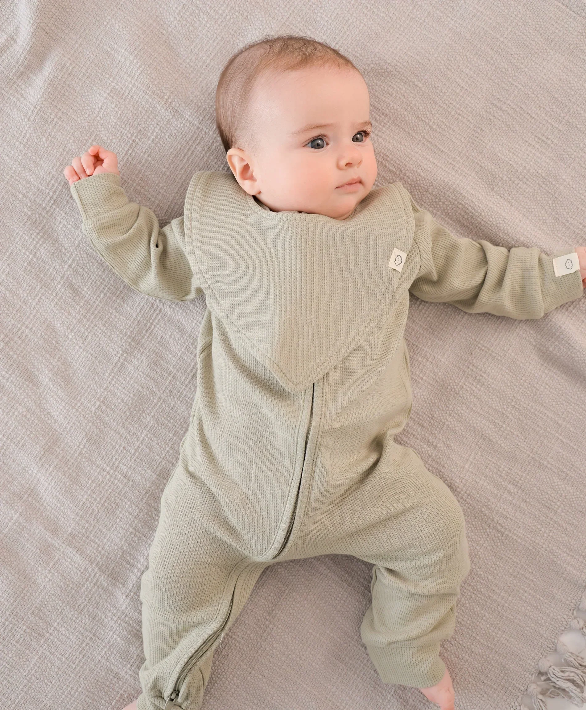 Organic Cotton Waffle Growsuit - Sage Green - Image 3