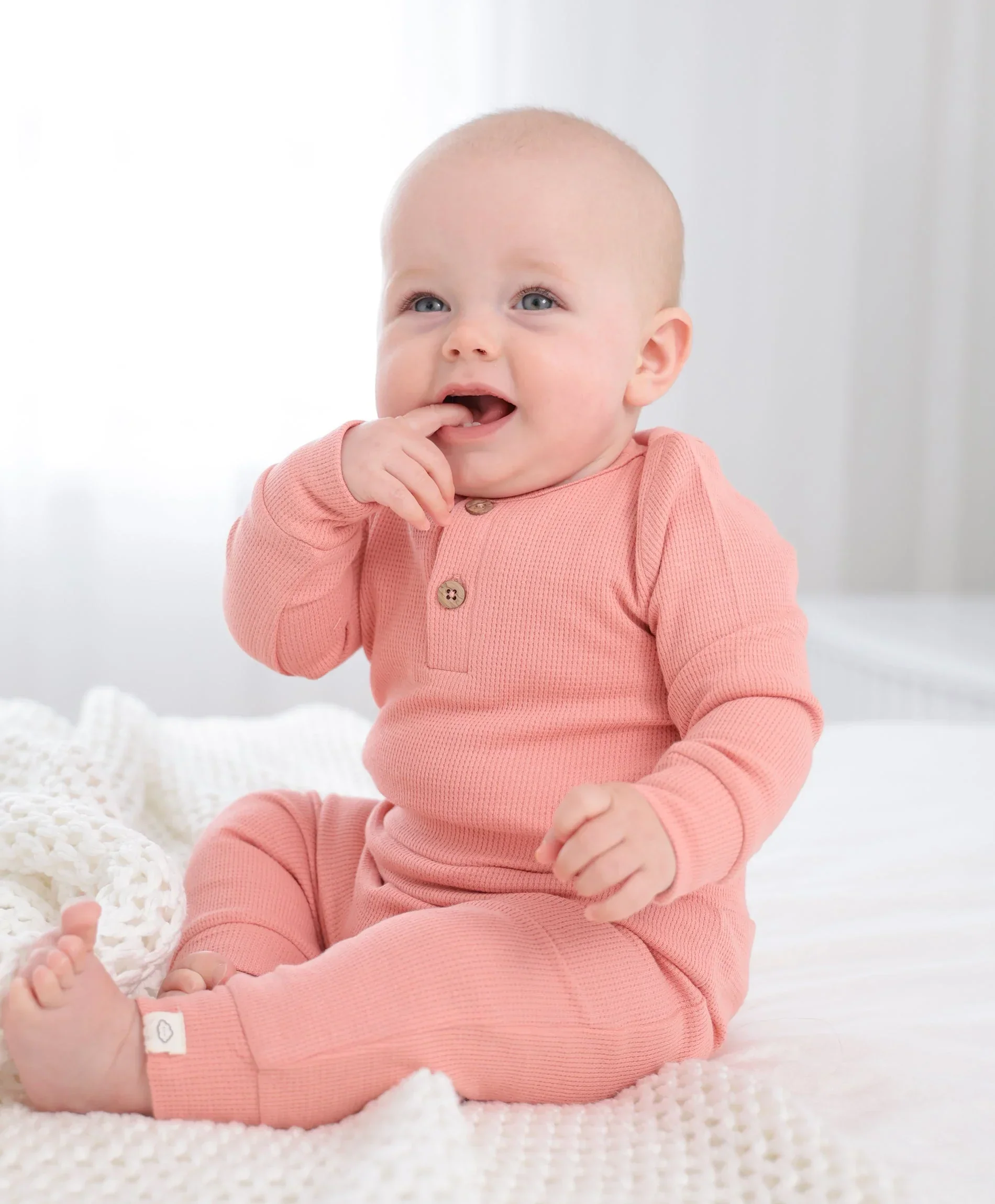 Organic Cotton Waffle Long Sleeve Bodysuit - Blush Pink - Image 3