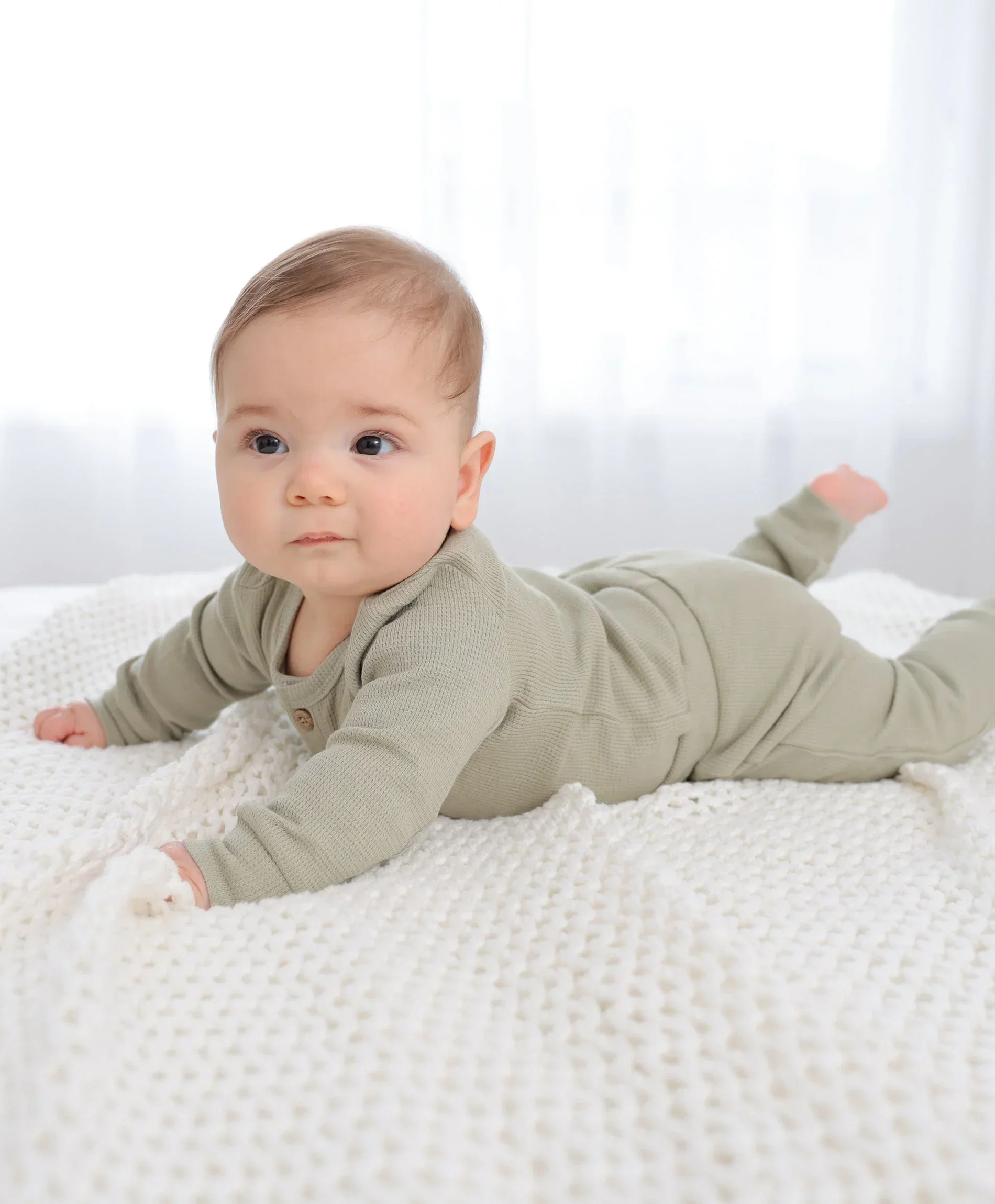 Organic Cotton Waffle Leggings - Sage Green - Image 3