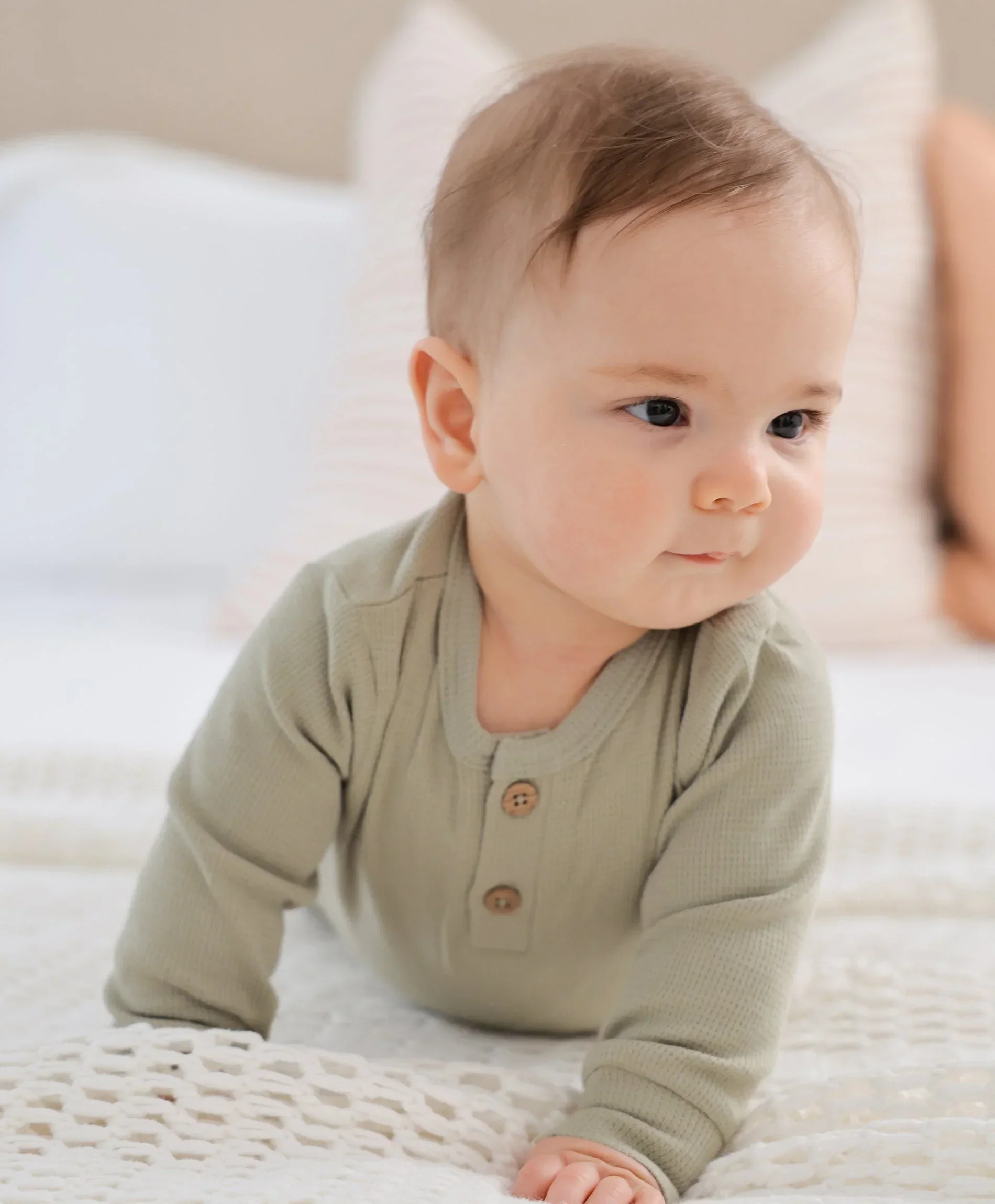 Organic Cotton Waffle Long Sleeve Bodysuit - Sage Green - Image 4
