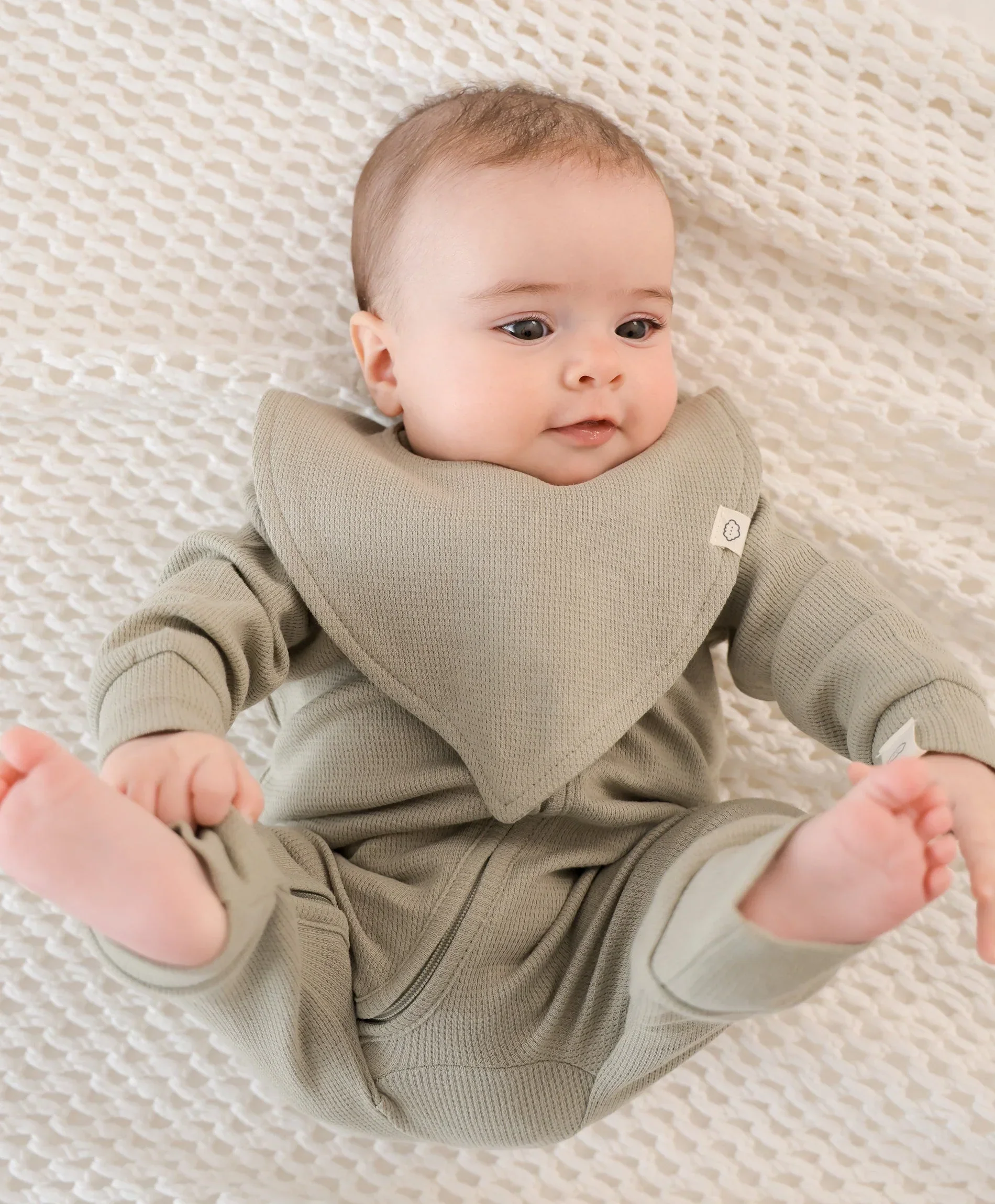 Organic Cotton Waffle Triangle Bib - Sage Green - Image 3